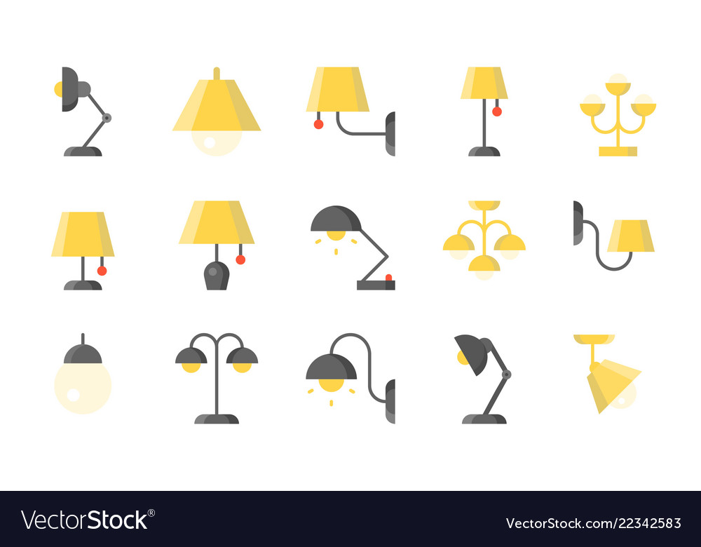 Varies type of lamp icon set flat style Royalty Free Vector