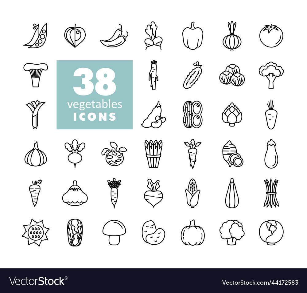 Vegetables outline isolated icons set graph Vector Image