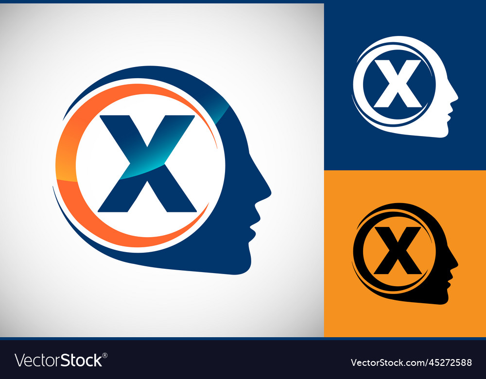 Initial alphabet x with the human brain a logo Vector Image