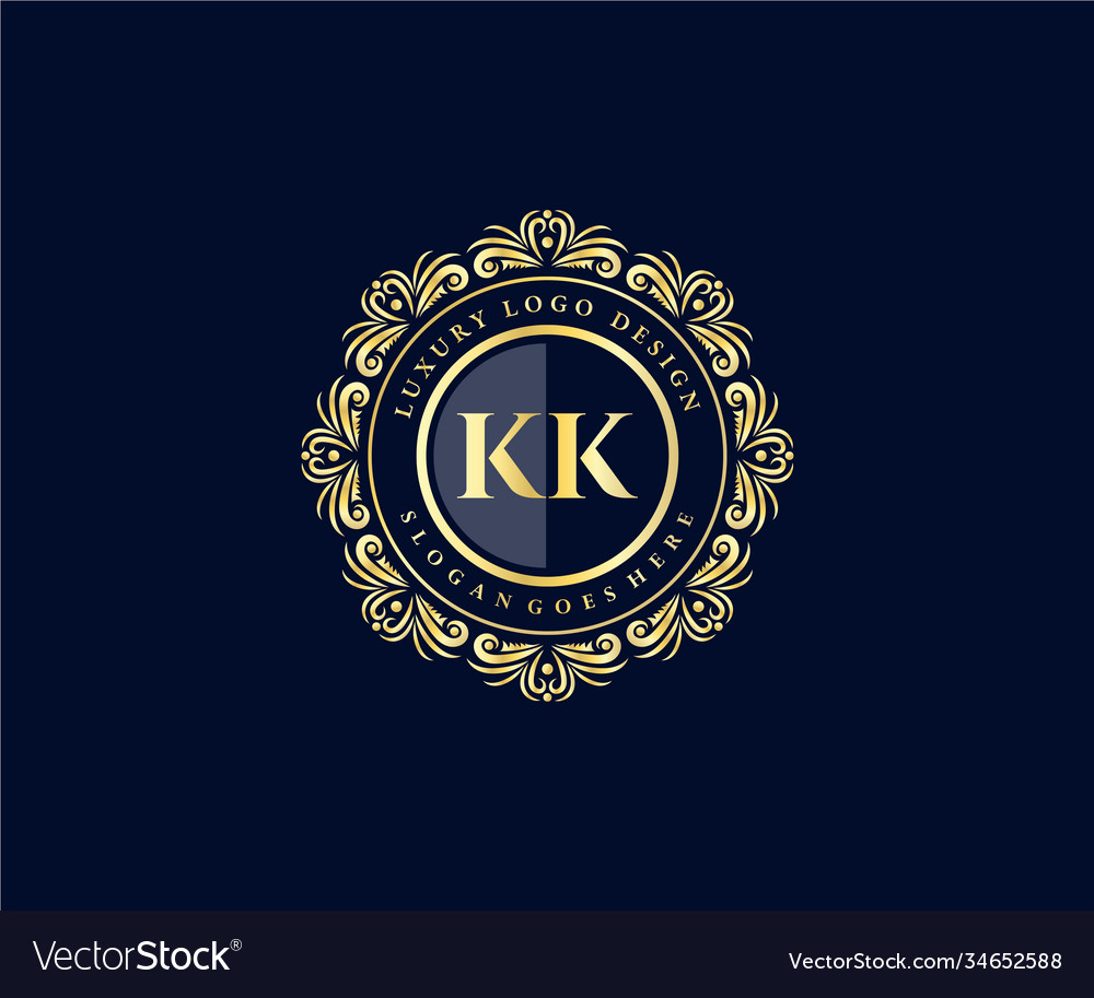 Kk Initial Letter Gold Calligraphic Feminine Vector Image