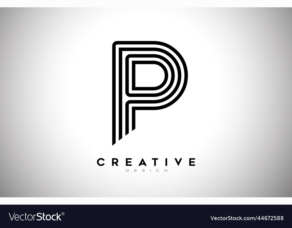 Lines letter p logo with black and monogram Vector Image