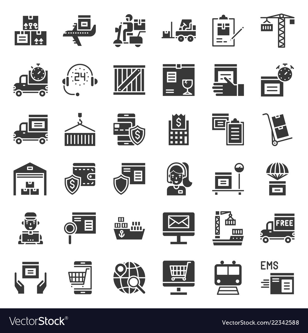 Logistic and shipping business icon set solid Vector Image