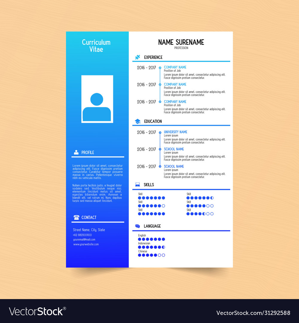 Proffesional curriculum vitae template Royalty Free Vector