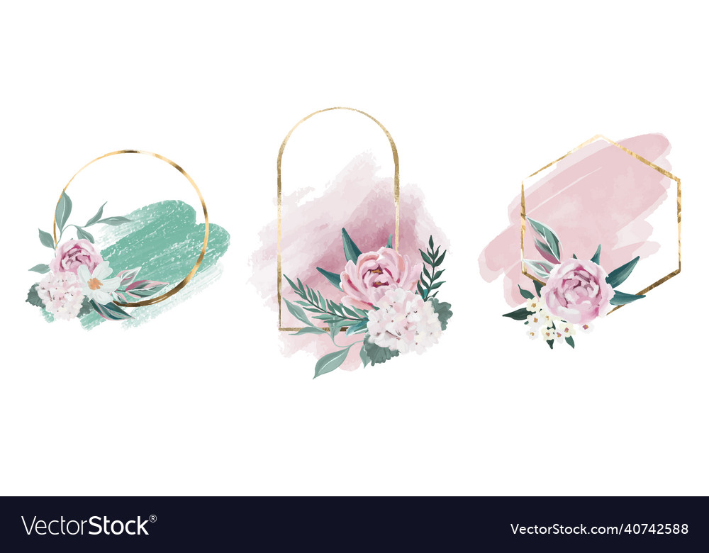 Set of three gold frames with abstract elements Vector Image