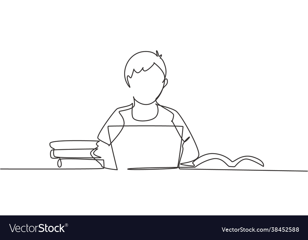 Single one line drawing young male studying Vector Image