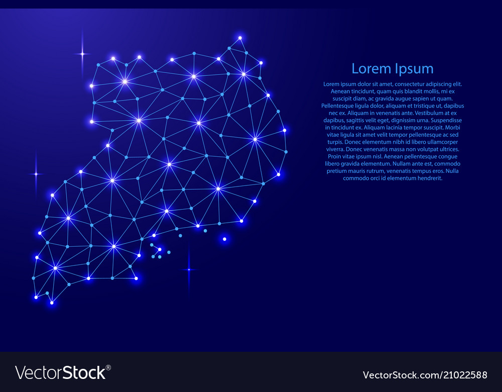 Uganda map of polygonal mosaic lines network rays Vector Image