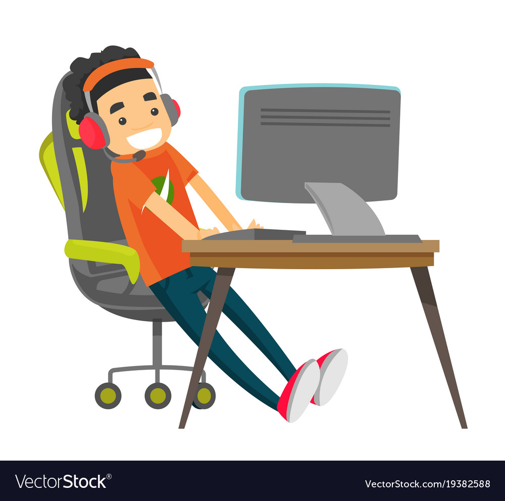 Man playing computer game Royalty Free Vector Image