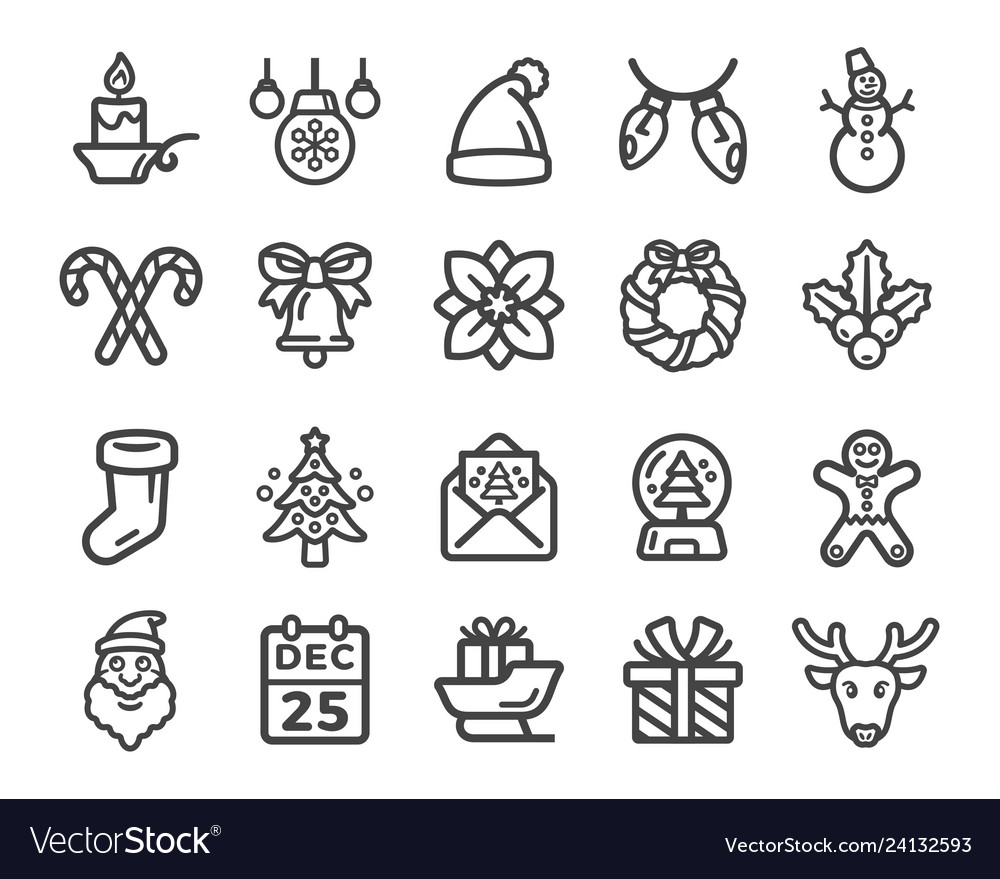 Christmas line icon set vector image Christmas line icon set