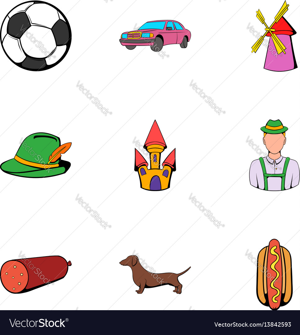 Germany symbol icons set cartoon style Royalty Free Vector