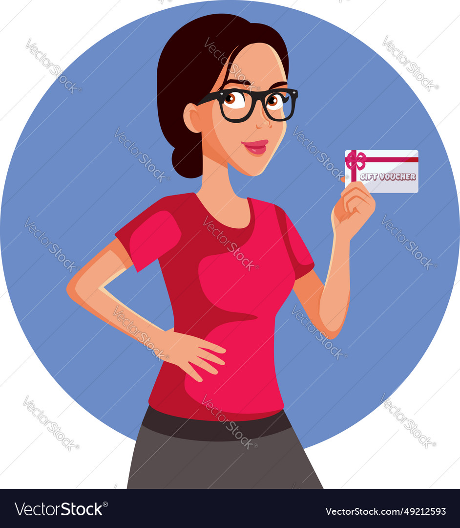 Girl holding a voucher gift coupon cartoon Vector Image