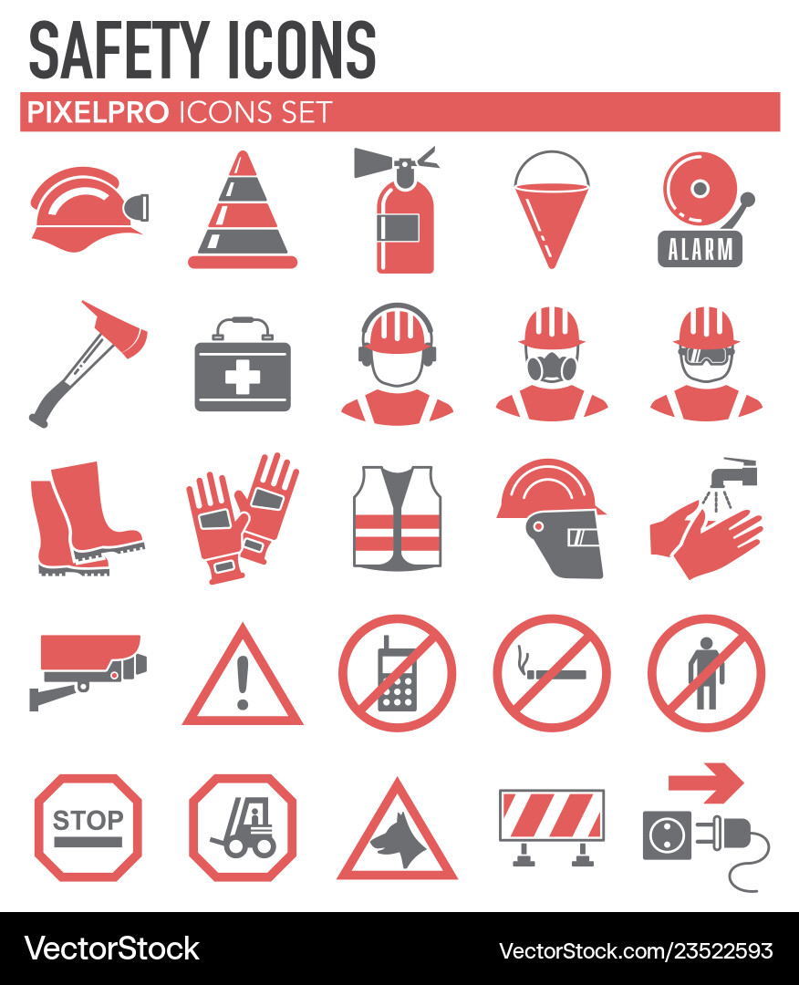 Safety red grey icons on white background Vector Image
