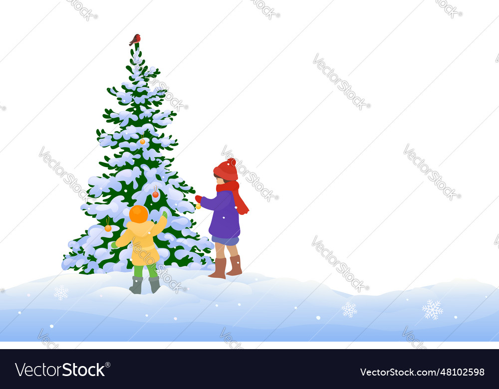 Kids decorating a tree Royalty Free Vector Image