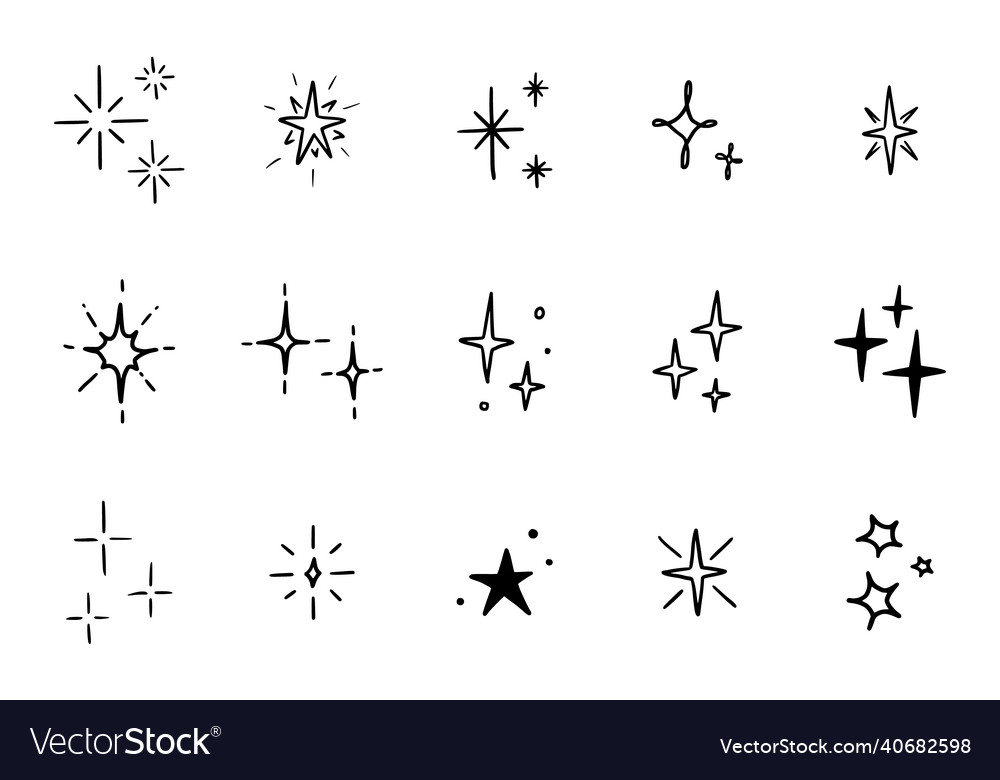 Line star glitter shine of doodle set Royalty Free Vector