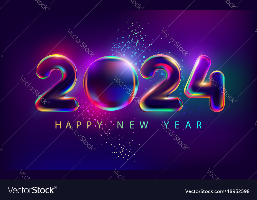 New year 2024 iridescent lettering design Vector Image