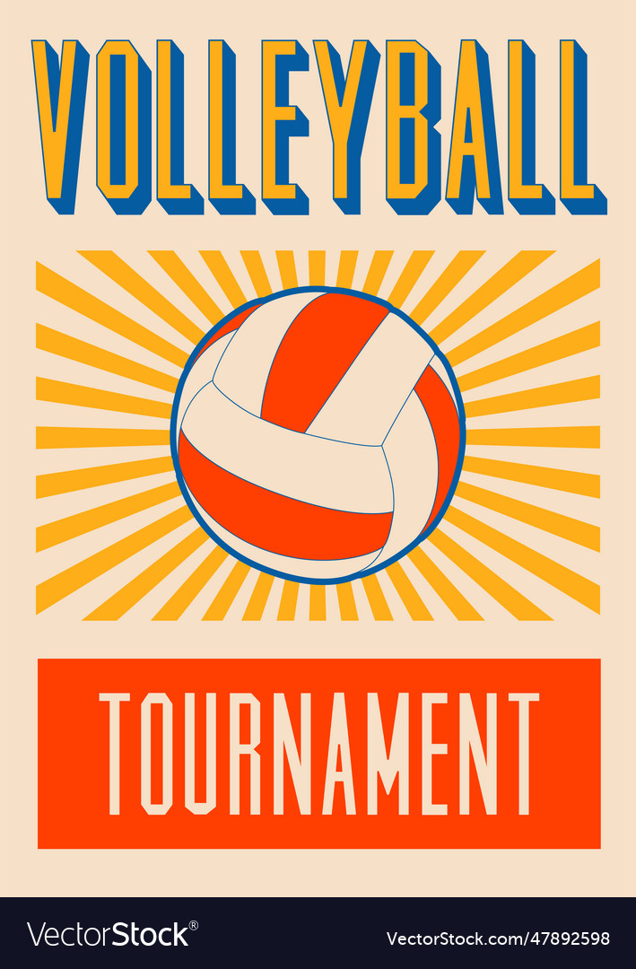 Volleyball Tournament Vintage Style Poster Design Vector Image