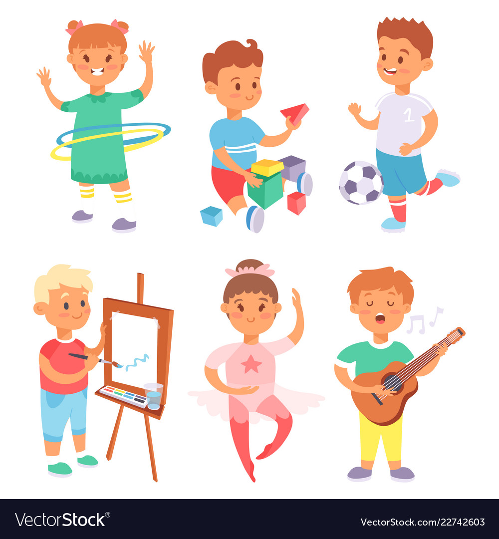 Children playing different types home Royalty Free Vector