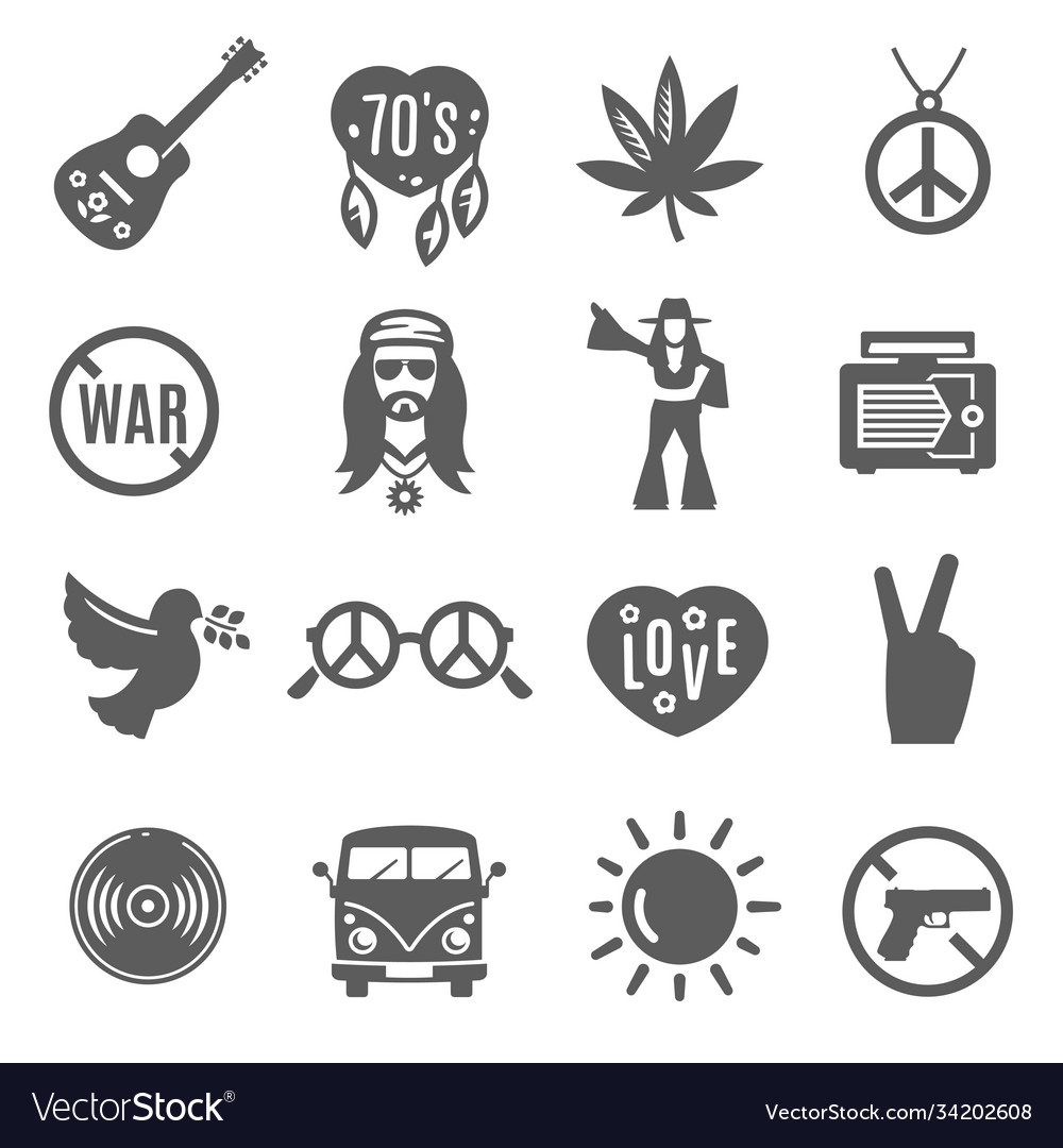 Hippie longhair flower child bold black vector image Hippie longhair flower child bold black