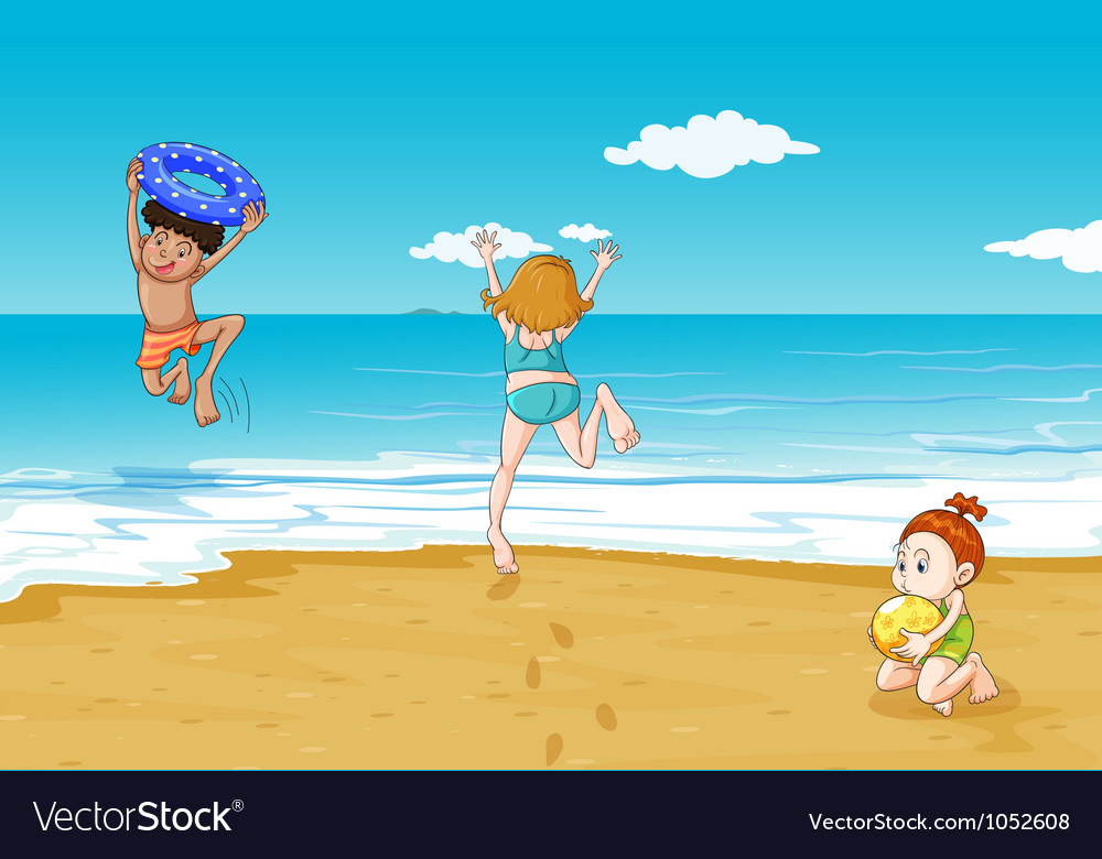 Kids On Seashore Royalty Free Vector Image Vectorstock