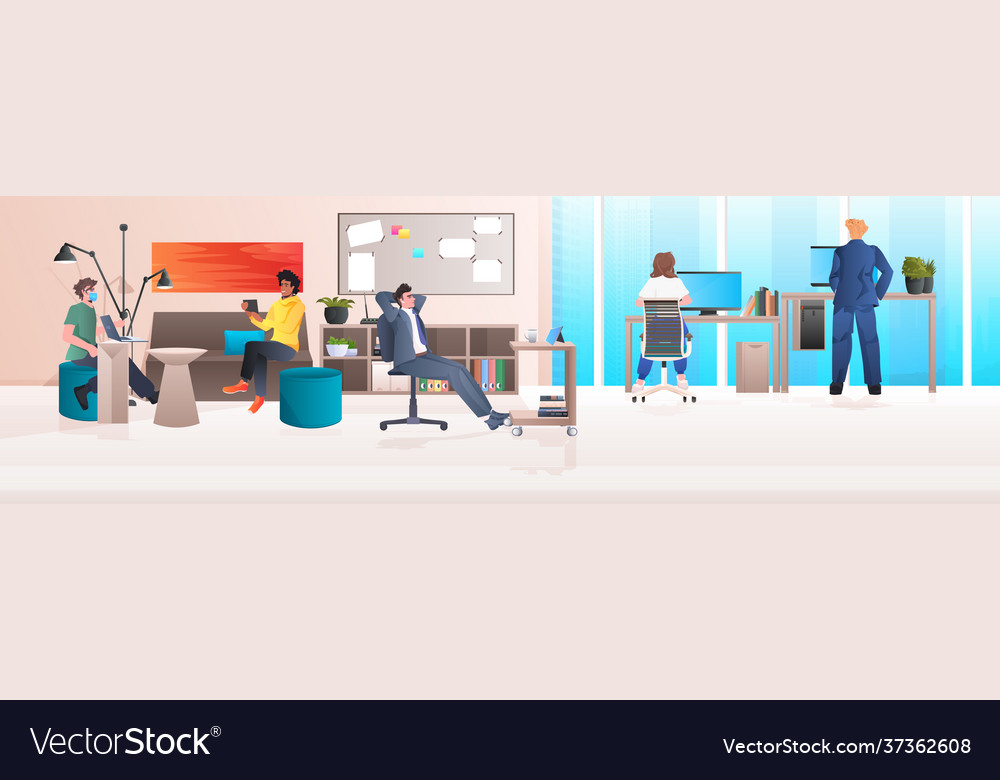 Mix Race Businesspeople Working In Modern Office Vector Image