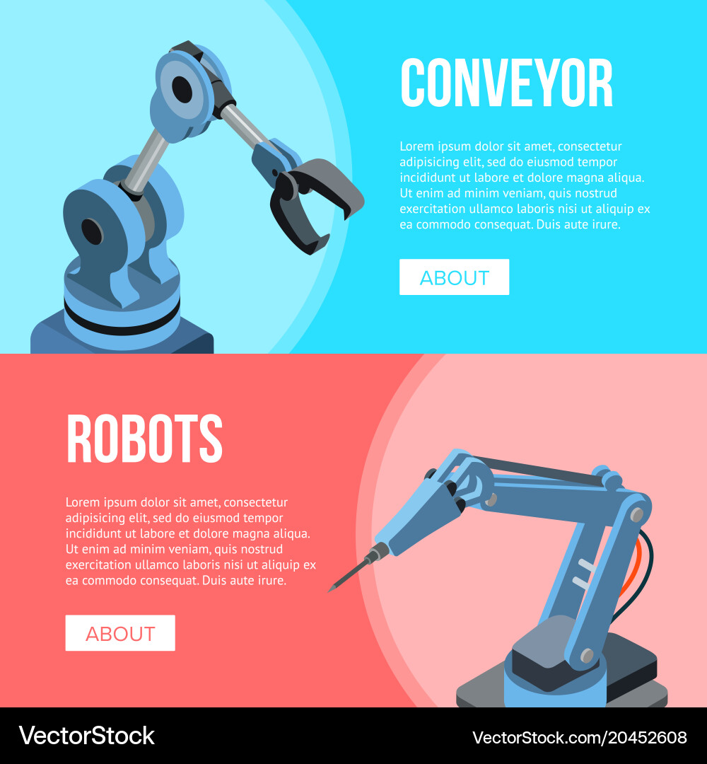 Robots And Conveyor Banner Royalty Free Vector Image