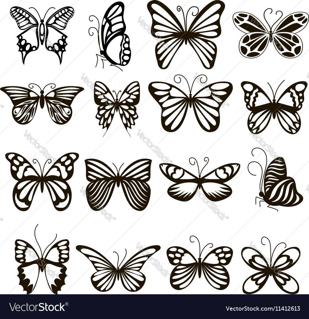 Butterfly icons set simple style Royalty Free Vector Image