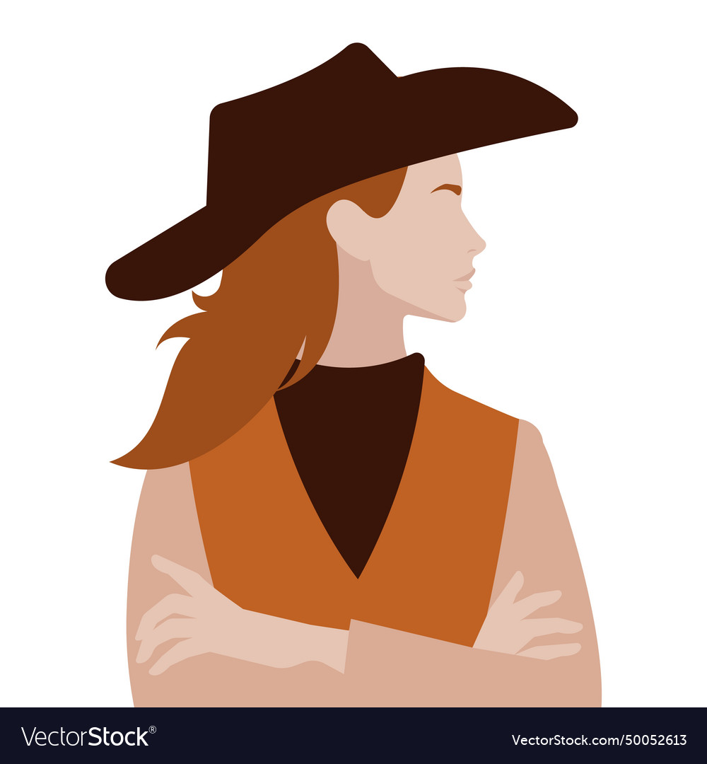 Cowgirl profile with hat and crossed arms Vector Image