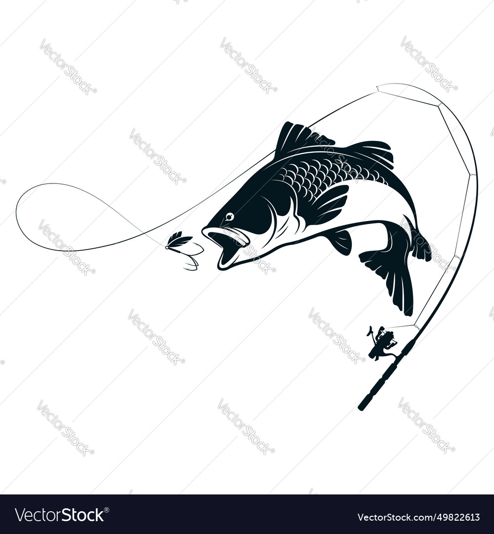 Fish jumping for bait and fishing rod silhouette Vector Image