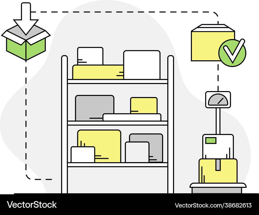Furniture items rested on rack shelf in warehouse Vector Image