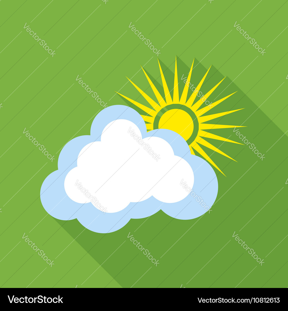 Sun with cloud icon flat style Royalty Free Vector Image