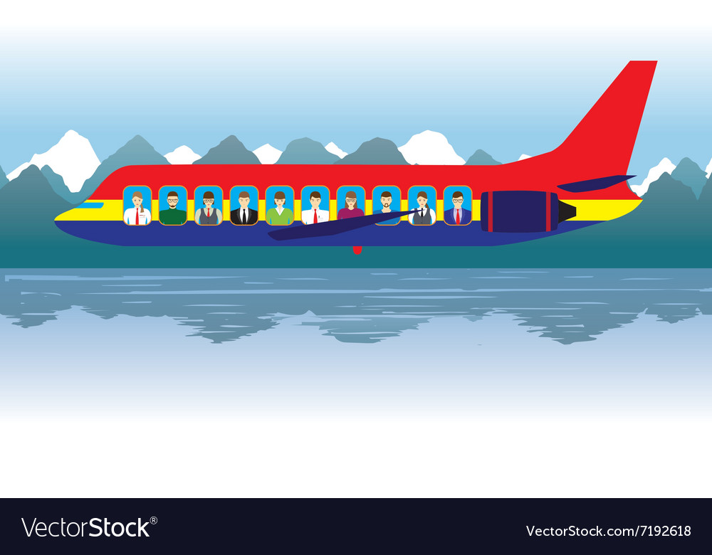 Flugzeug mit Passagieren über dem See