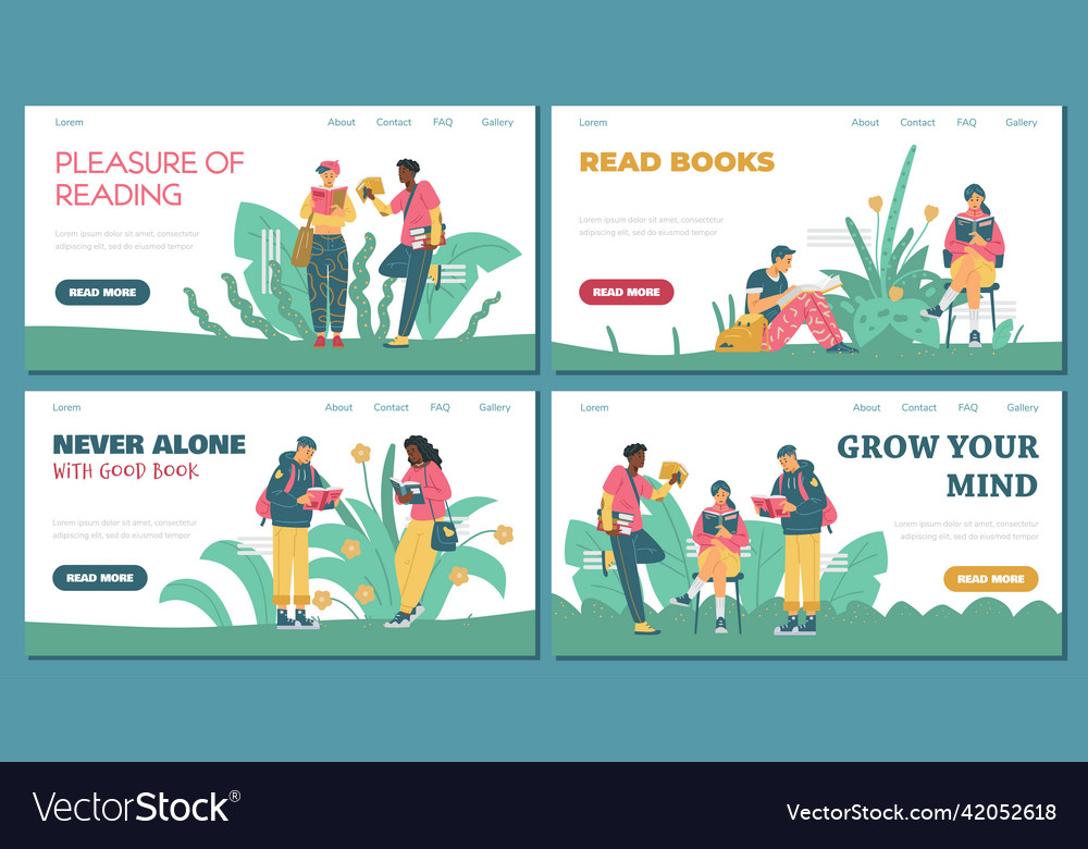 Cartoon characters readers with books students Vector Image