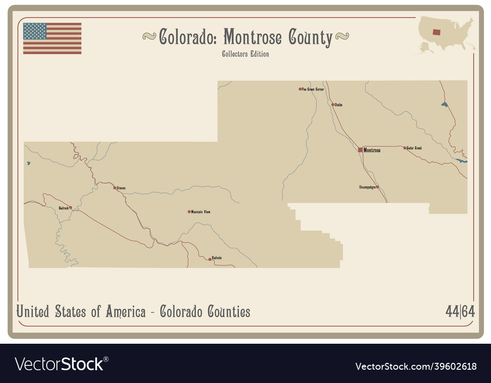 Map of montrose county in colorado Royalty Free Vector Image