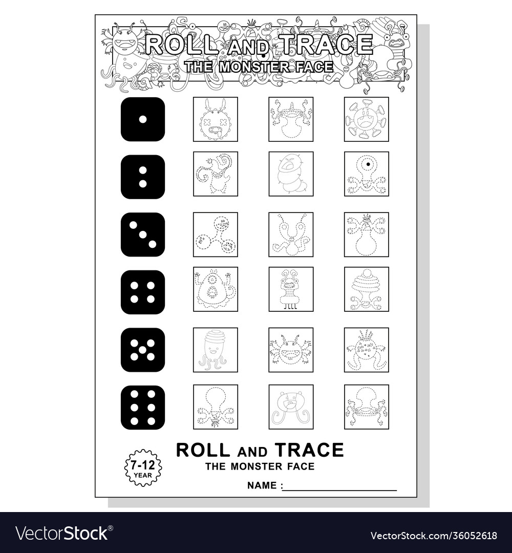 Roll and trace dice game Royalty Free Vector Image