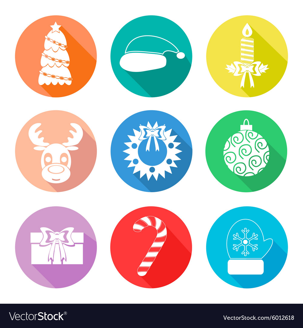 Set of christmas icons flet white color