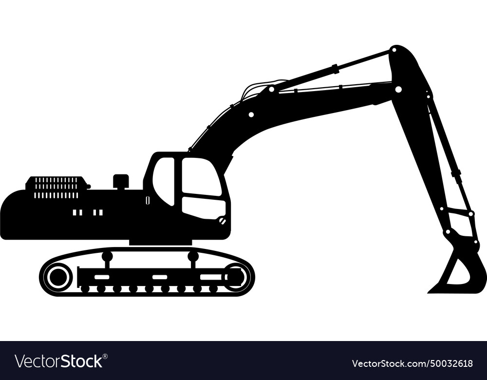 Silhouette of excavator icon in flat style Vector Image