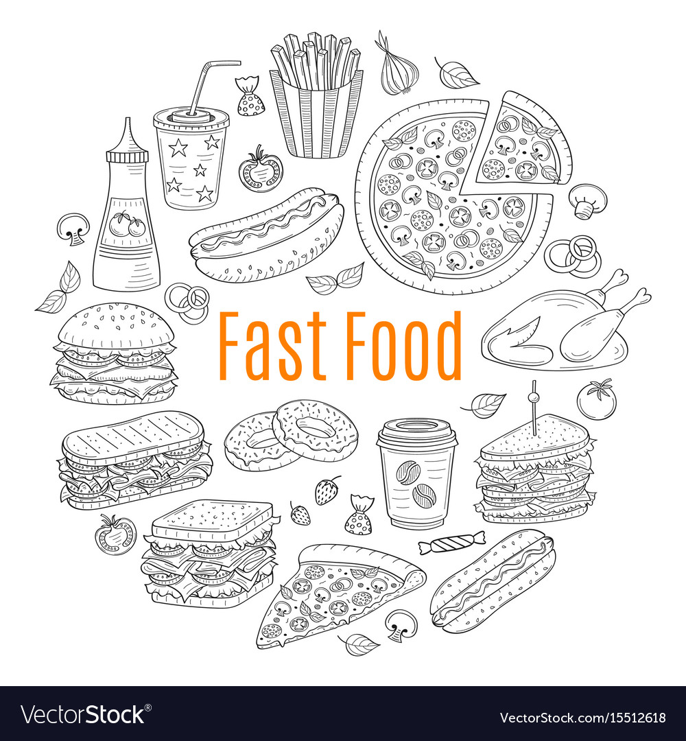 Sketch of fast food circular Royalty Free Vector Image