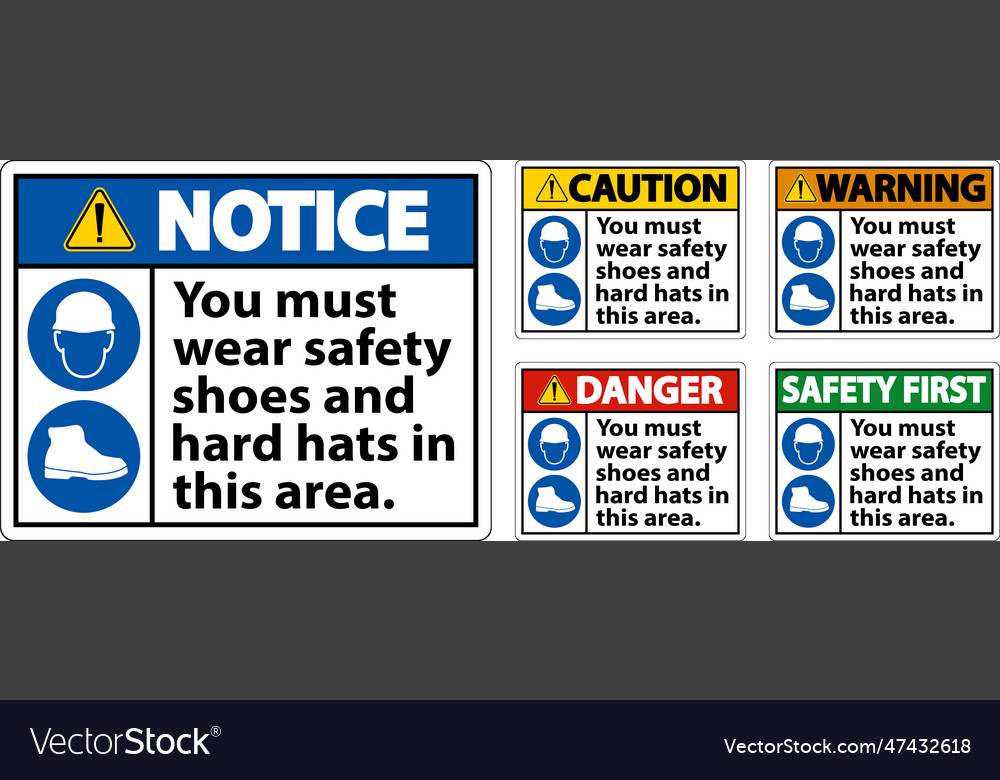 Warning sign you must wear safety shoes and hard