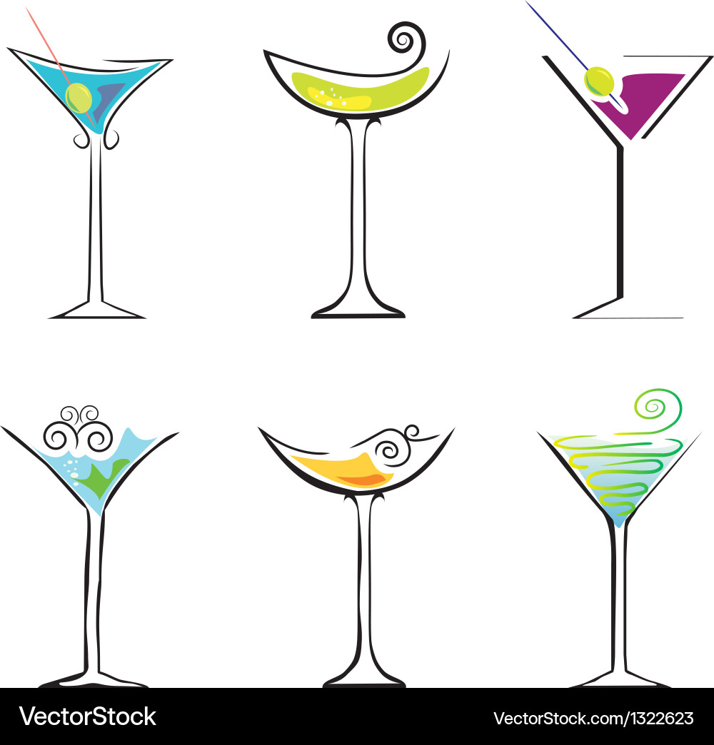 6 Cocktails Against White Background Royalty Free Vector