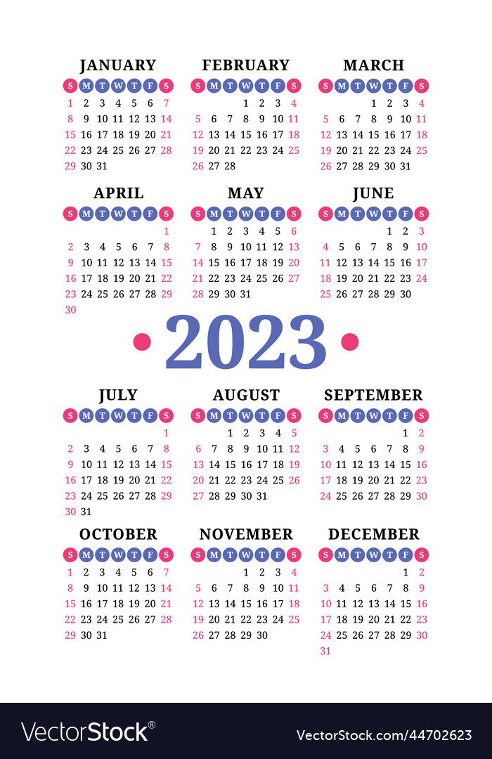 Calendar design 2023 year english vertical Vector Image