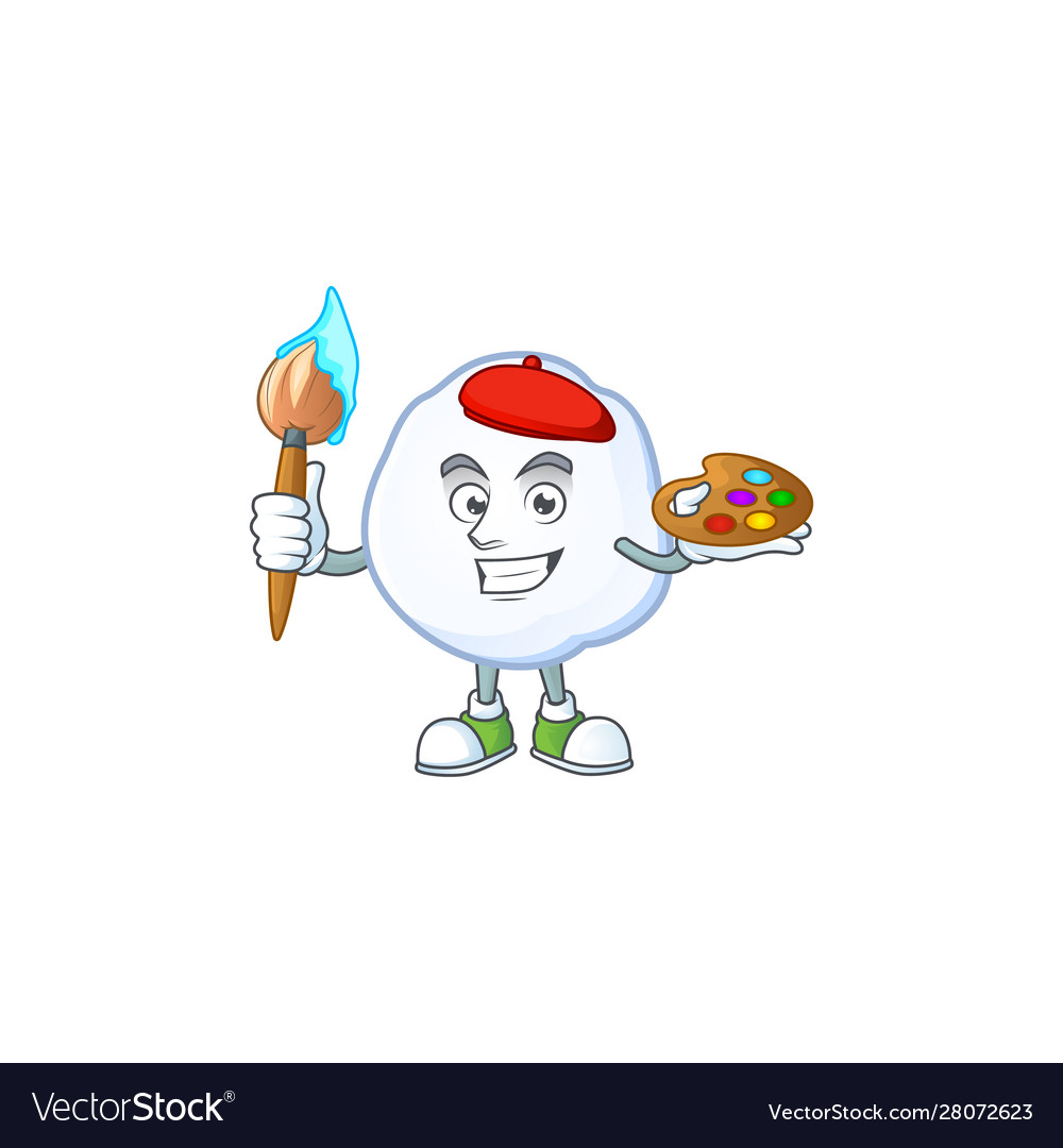 Cheerful snowball painter cartoon character Vector Image