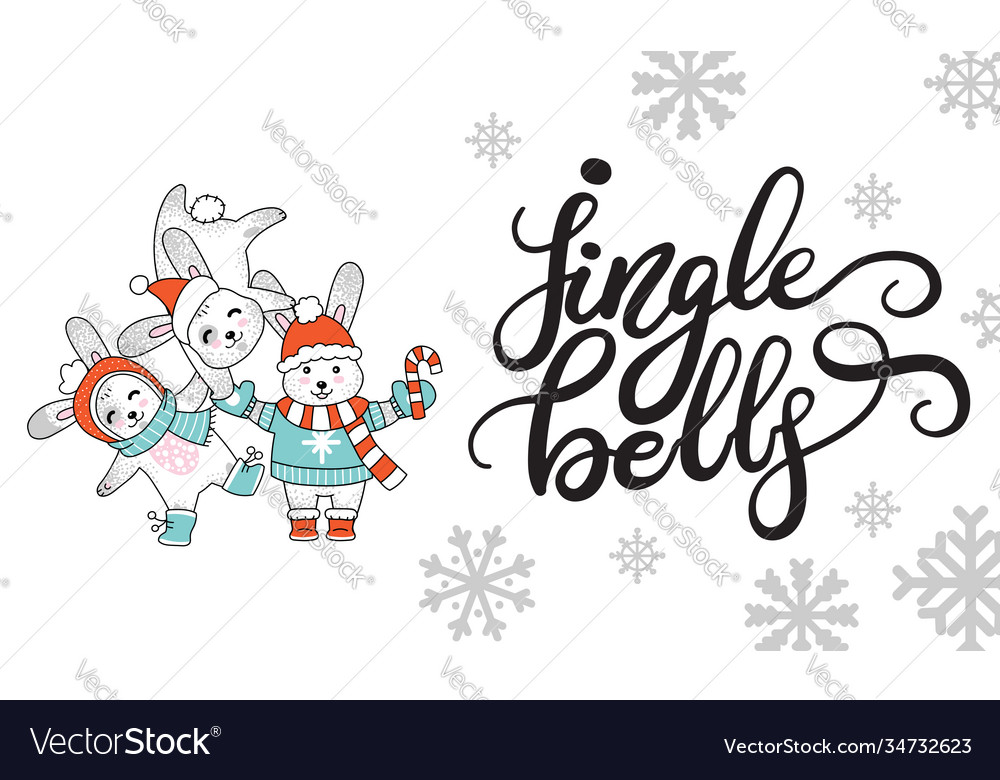 Horizontal christmas card rabbits jingle bells