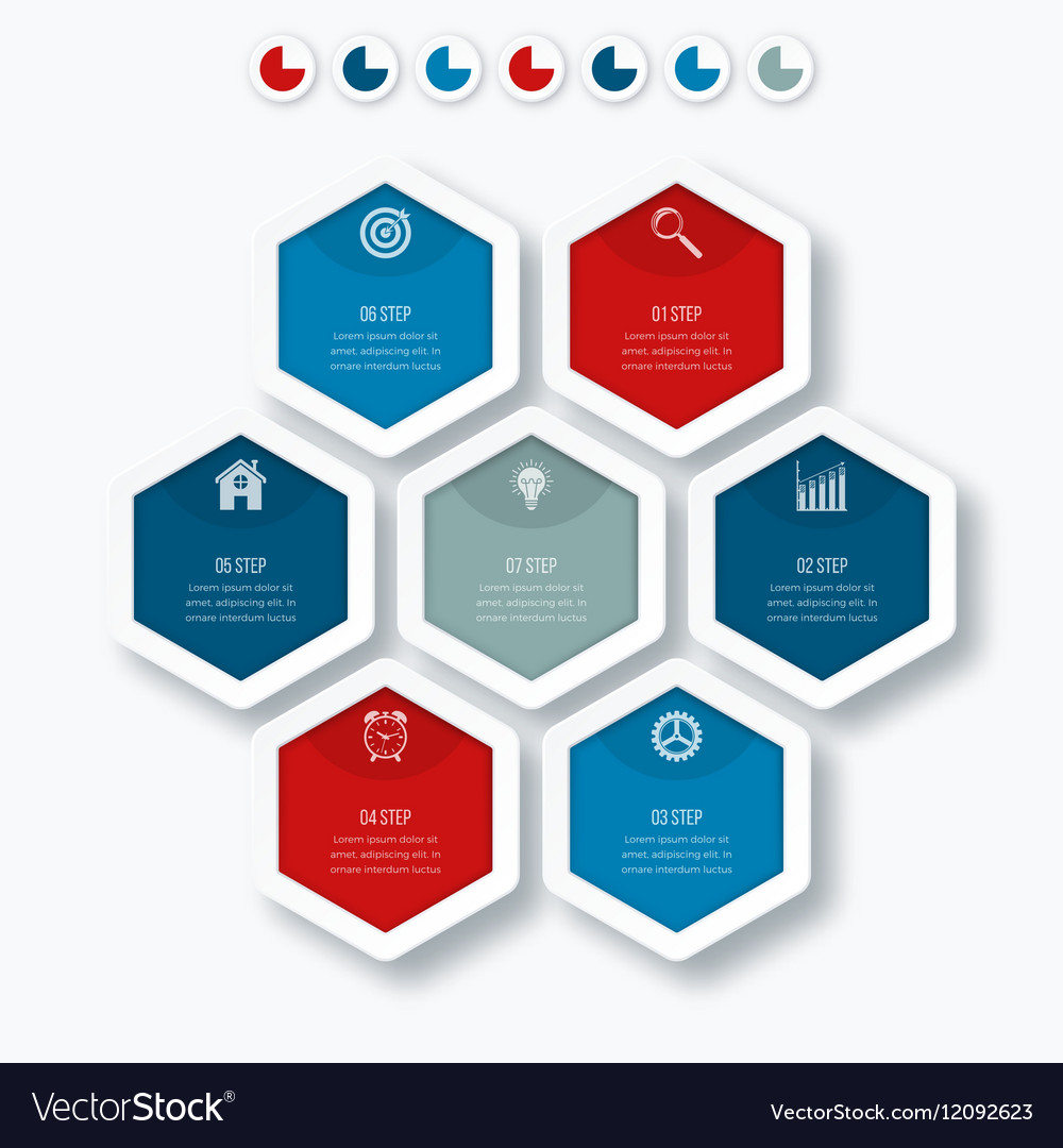 Infographics seven hexagons