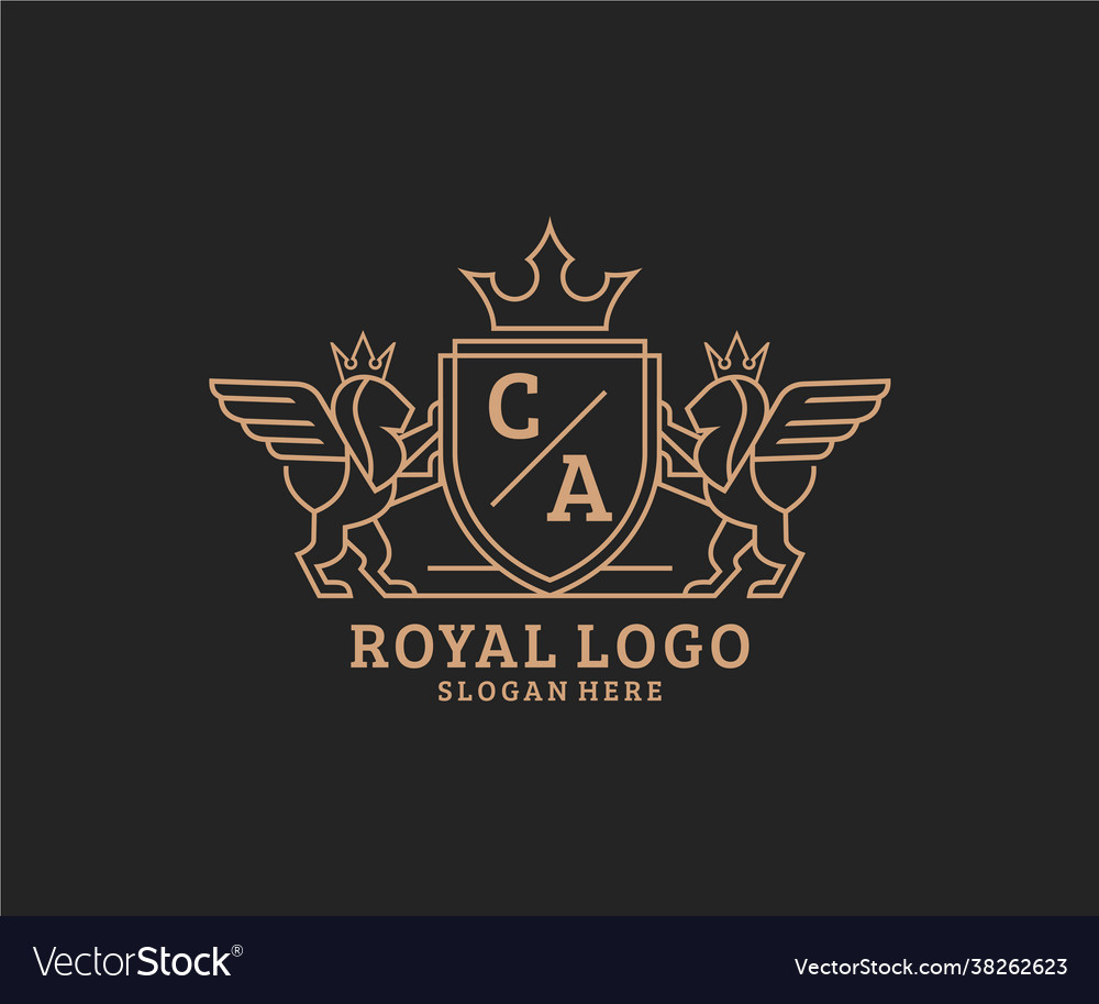 Initial ca letter lion royal luxury heraldiccrest Vector Image