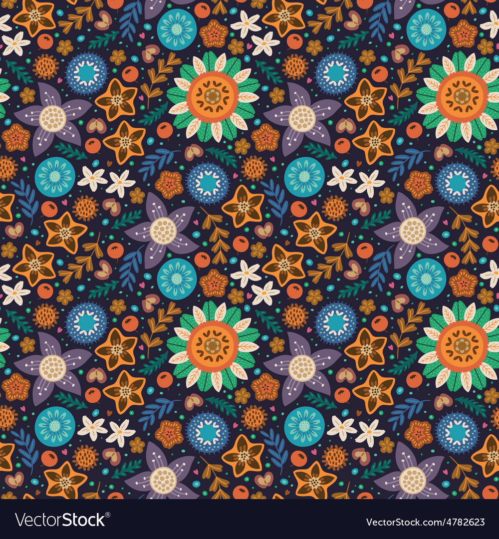 Scandinavian wild flowers seamless pattern