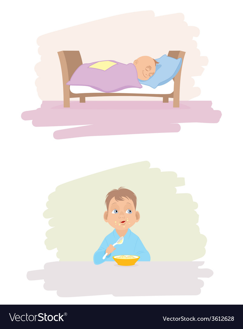 A child sleeping and eating Royalty Free Vector Image