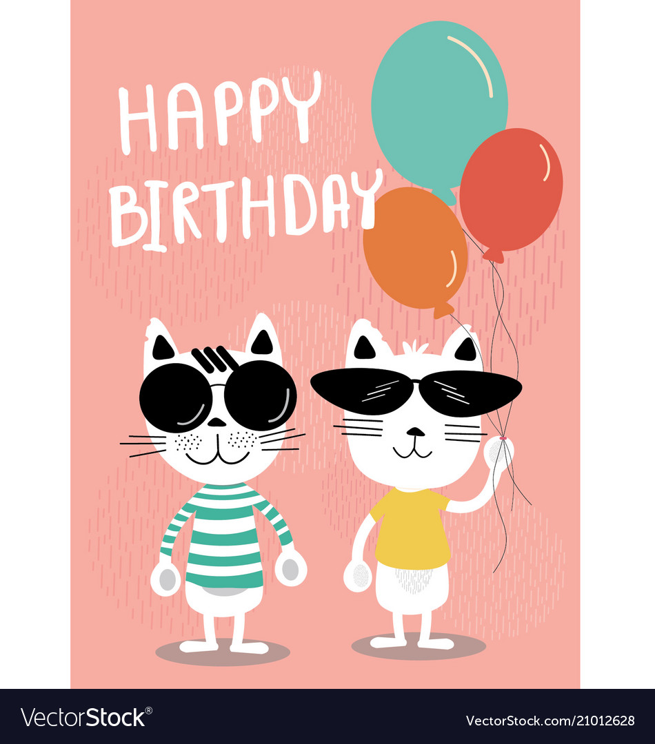 Funny cats cartoon birthday card Royalty Free Vector Image