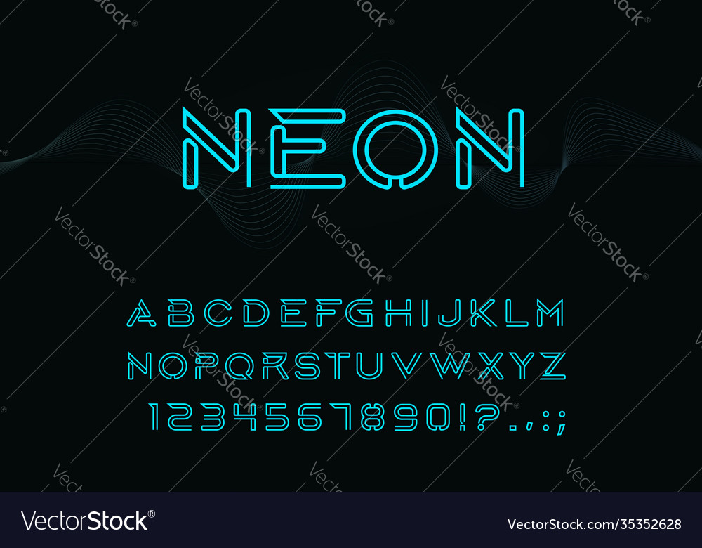 Neon type font glowing alphabet letters vector image Neon type font glowing alphabet letters