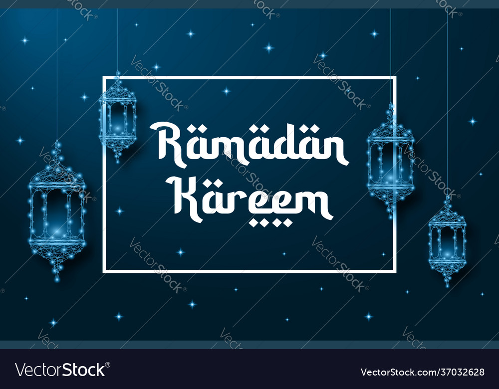 Ramadan banner with lanterns made low poly Vector Image