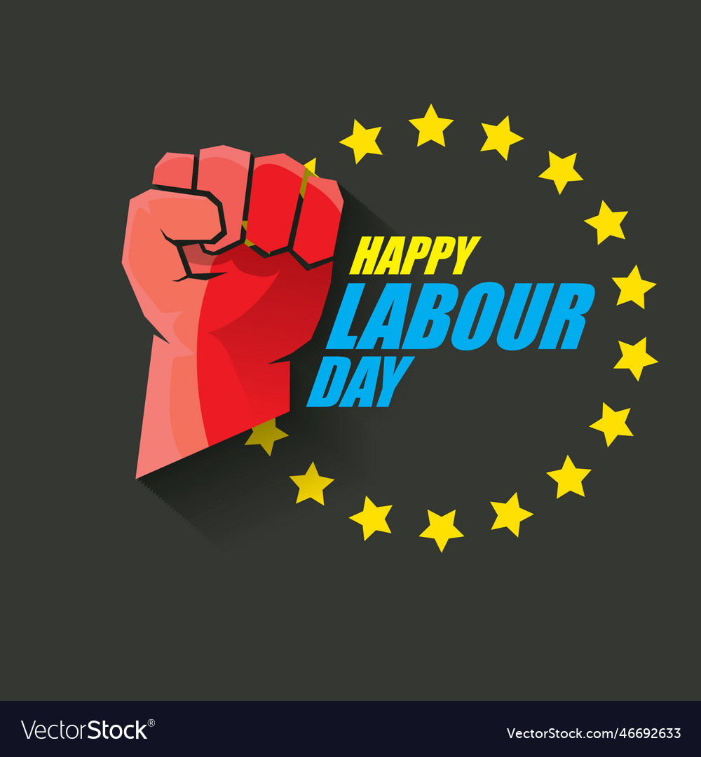 1 may happy labour day label with strong Vector Image