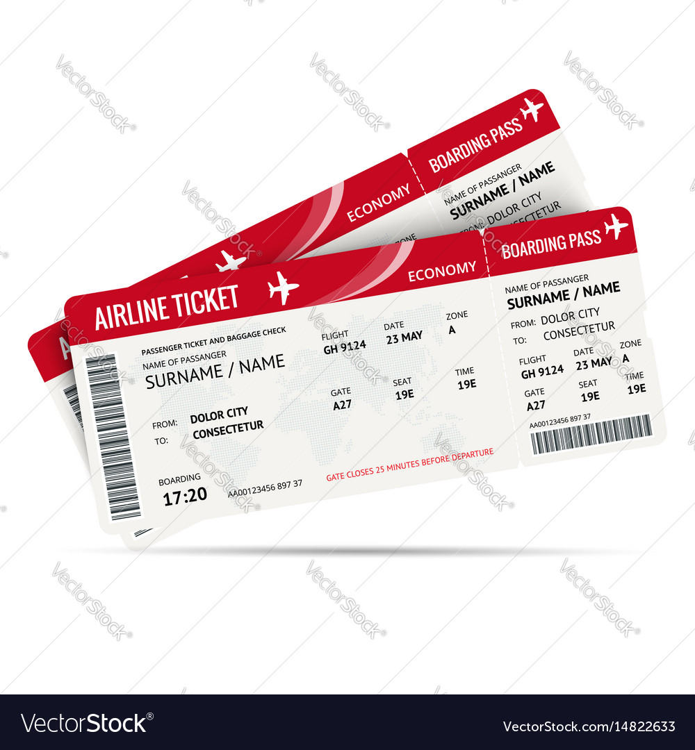 Airline ticket or boarding pass for traveling by Vector Image